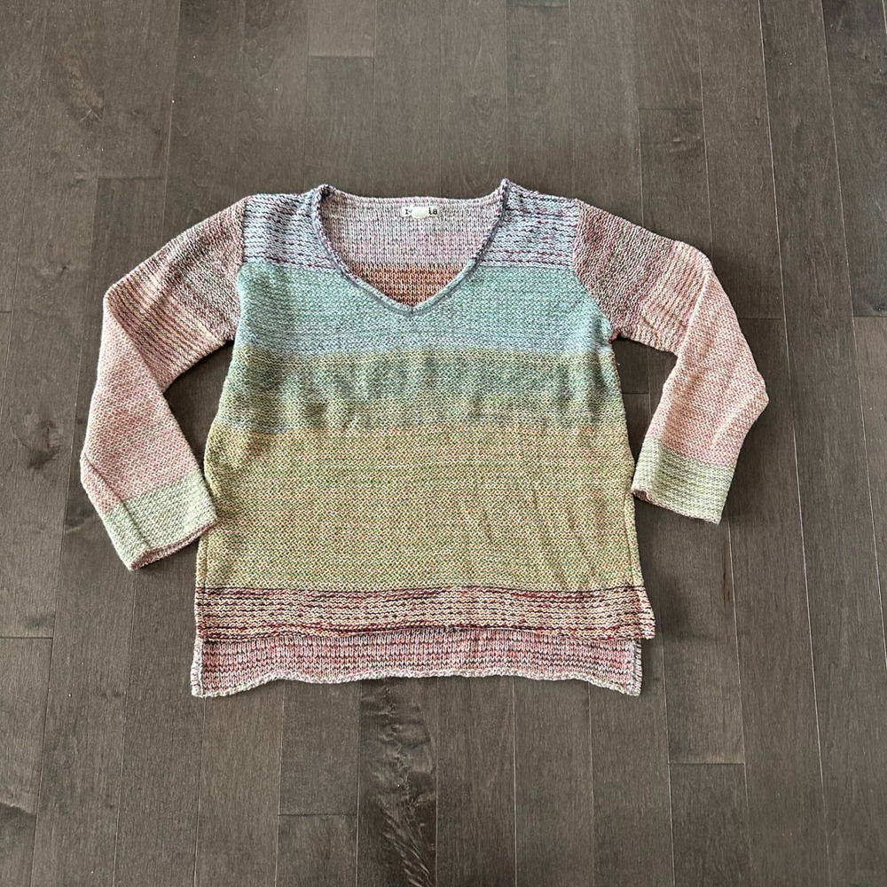 Relais Anthropolgie Colorful Knit Sweater Boho Artistic Rainbow‎ Made in USA XS